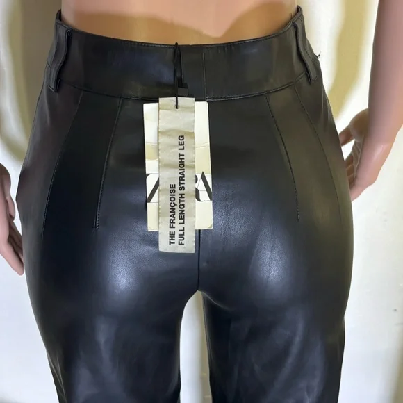 NWT ZARA Women’s Black High-Waisted Leather Pants - Picture 6 of 14